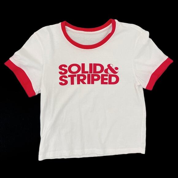 Solid and Striped Graphic Red White Short Sleeve Ringer Baby Tee Crop Top Medium - Picture 2 of 11